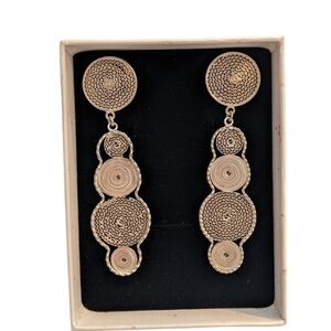 Filigree Spriral drop pure silver earrings circles design/Round Model handmade